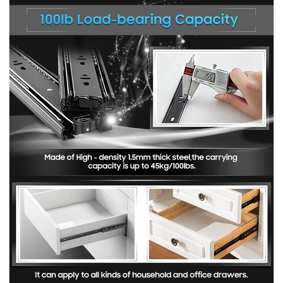 Drawer Slides Glides 18" Metal Drawer Rails Track Glides 2 Pairs 18" Black - Picture 7 of 8